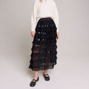 Maje Ruffled maxi skirt black size 40